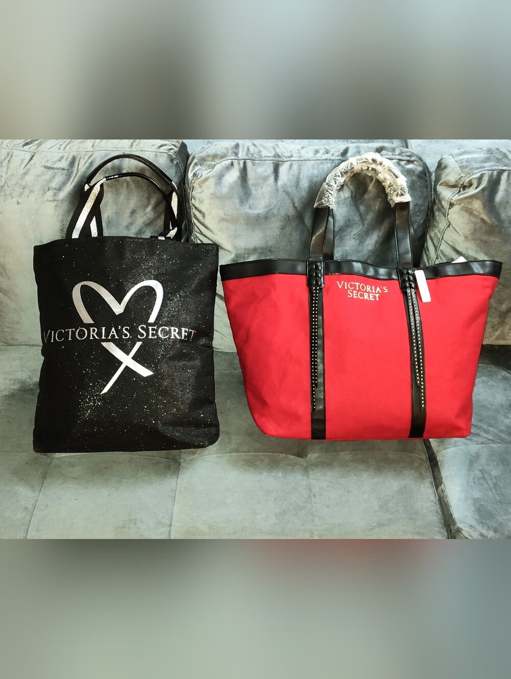 VICTORIA'S SECRET FASHION SHOW 2017 BLACK GLITTERY TOTE RED HOBO / WEEKENDER NWT